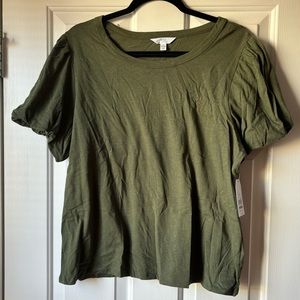 NWT Olive Green Puff Short Sleeve Top
